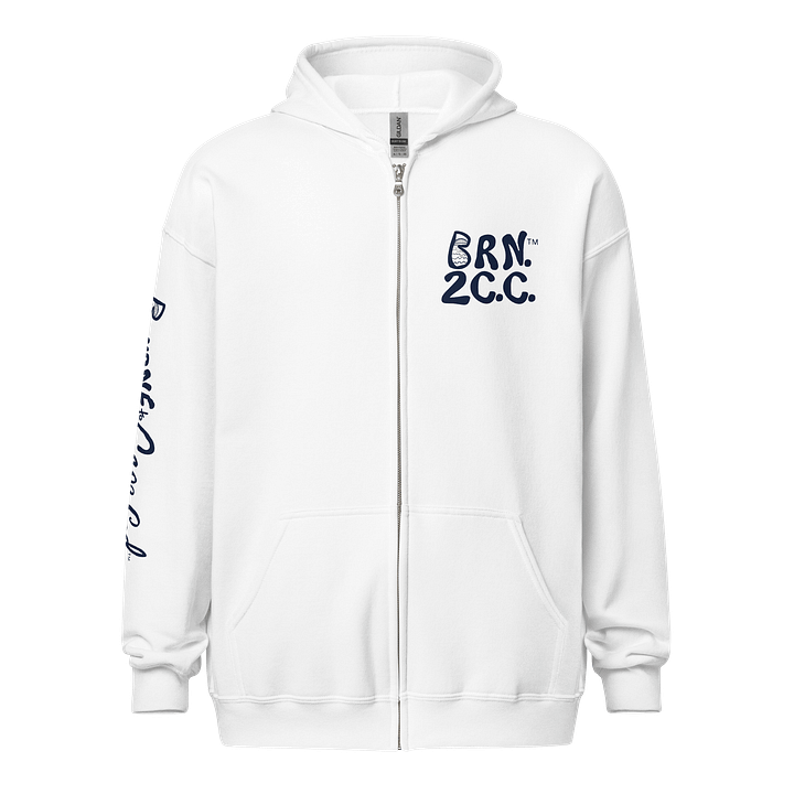 BOURNE to Cape Cod™ | DTG Vintage Print | Zip Hoodie | BRN.2C.C.™ | Coastal Classic Layer | Unisex Heavy Blend Full-Zip Sweatshirt | Navy Blue Logos product image (1)