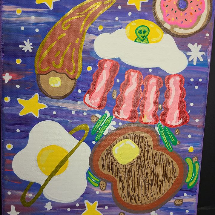 Let's Have Breakfast in Space! 8x10 painting on canvas product image (2)