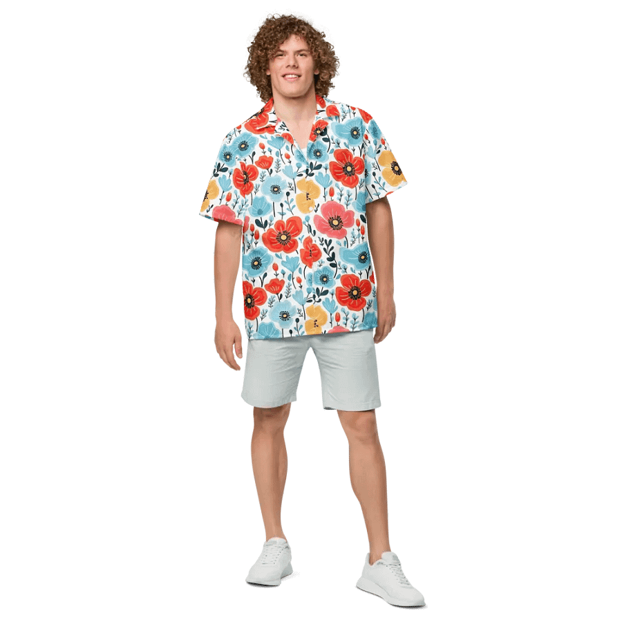 Retro Poppies Blue Red Hawaiian Shirt product image (4)