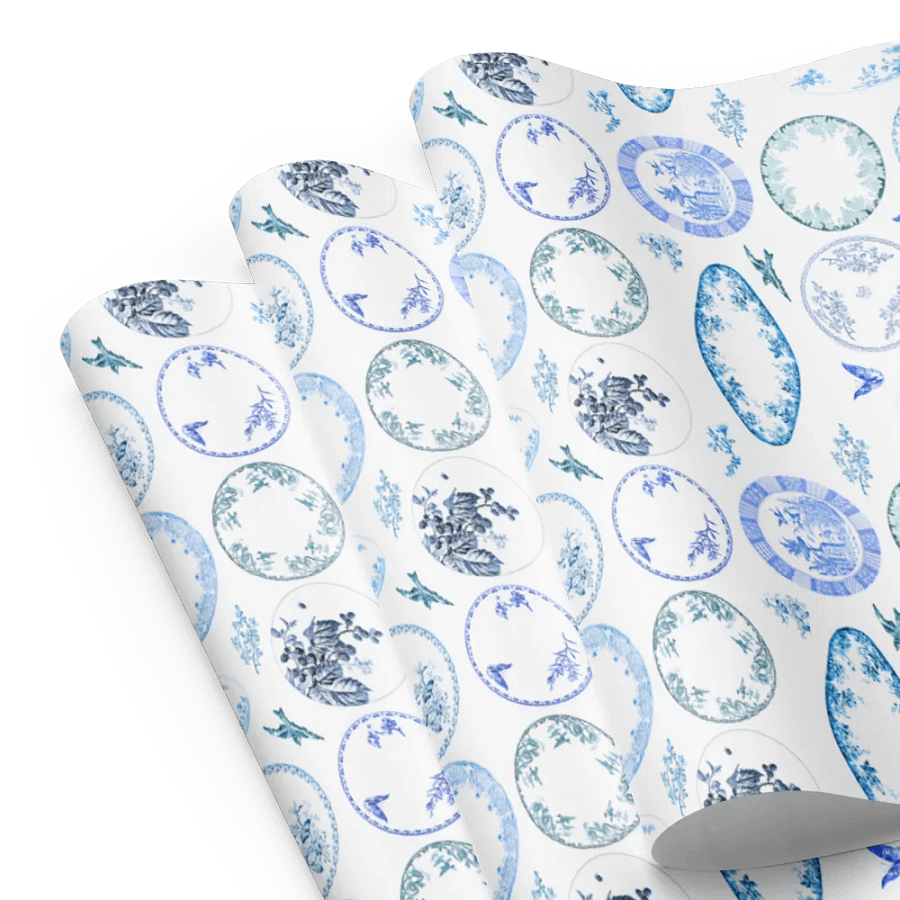 French Antique Plates | BLUE Wrapping Paper product image (9)