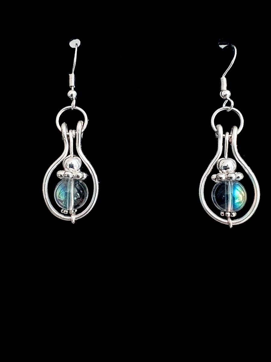 MFD-00232 | Prism of the Shore Earrings | Bubble Like Bead | Silver-Plated Wire & Sterling Silver Hooks | Handmade Jewelry by Monique Faella Designs™ product image (2)