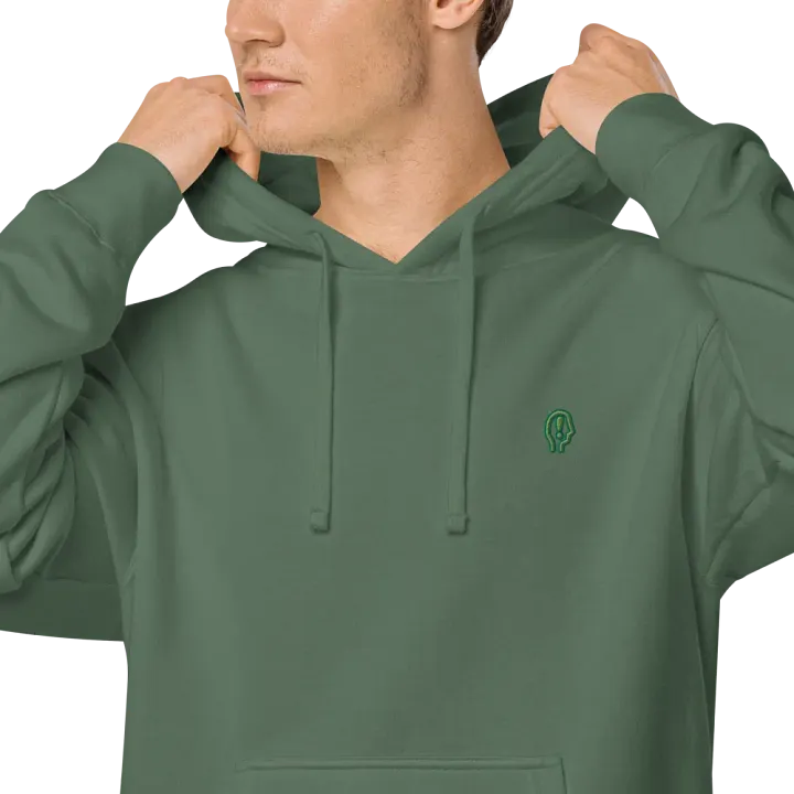 EXCLAIMING MENTALLY (sm. moss design) embroidered pigment hoodie product image (1)
