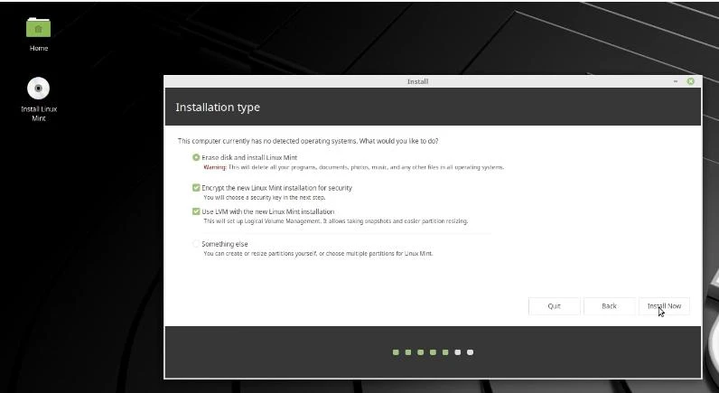 First steps of installing LinuxMint
