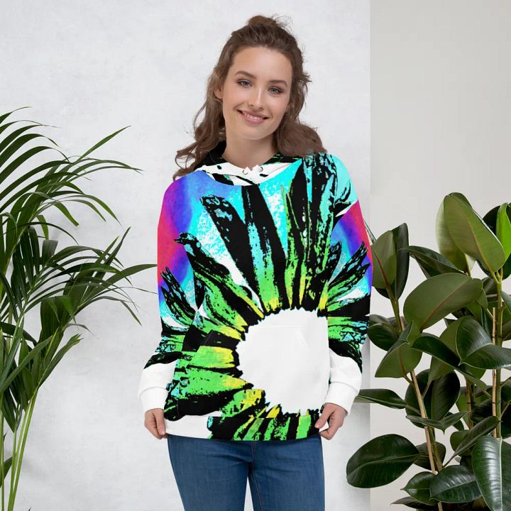 Abstract Vibrant Green Daisy Flower Unisex Pull On Hoodie product image (2)