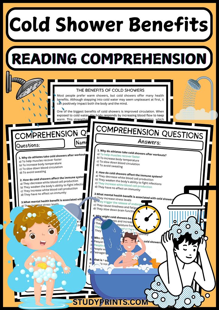 Cold Shower Benefits Reading Comprehension with Multiple-Choice Questions product image (1)
