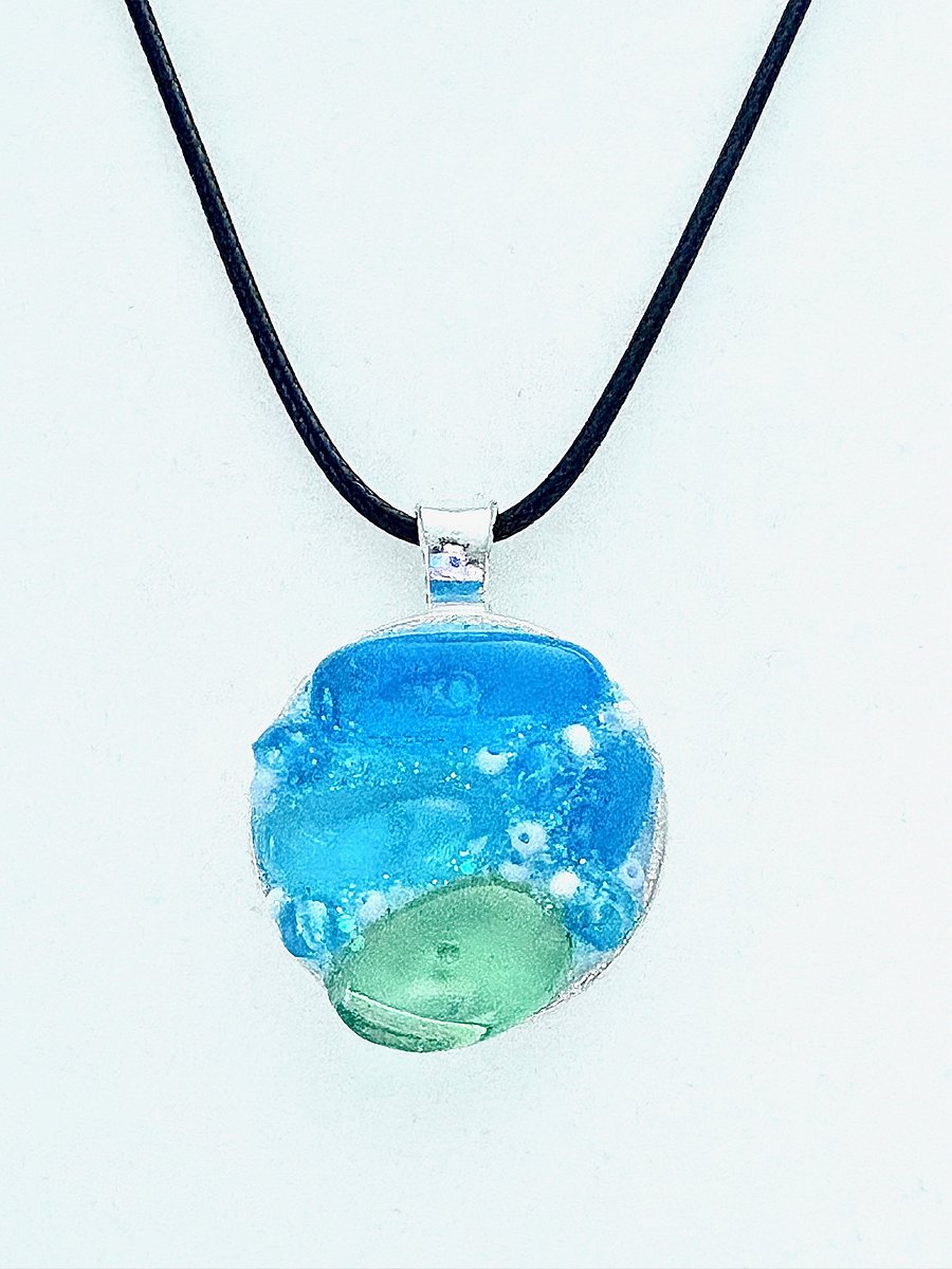 Coastal Calm Horizon Pendant Necklace | Handmade Glass Art Jewelry | Monique Faella Designs™ | MFD-00207 product image (3)