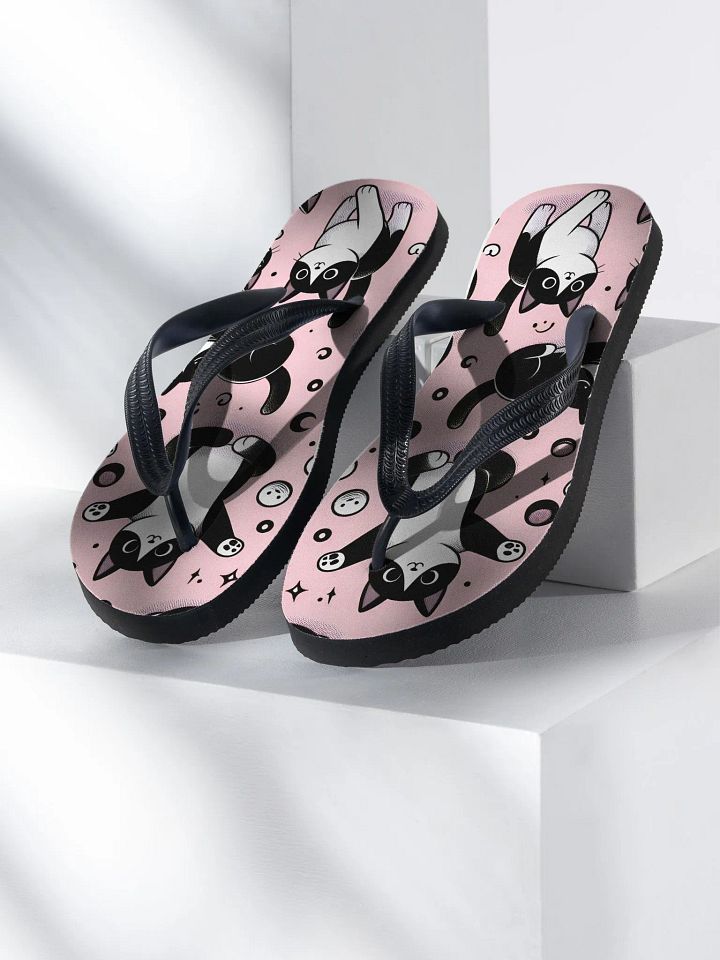 Black & White Kitty Flip Flops product image (2)