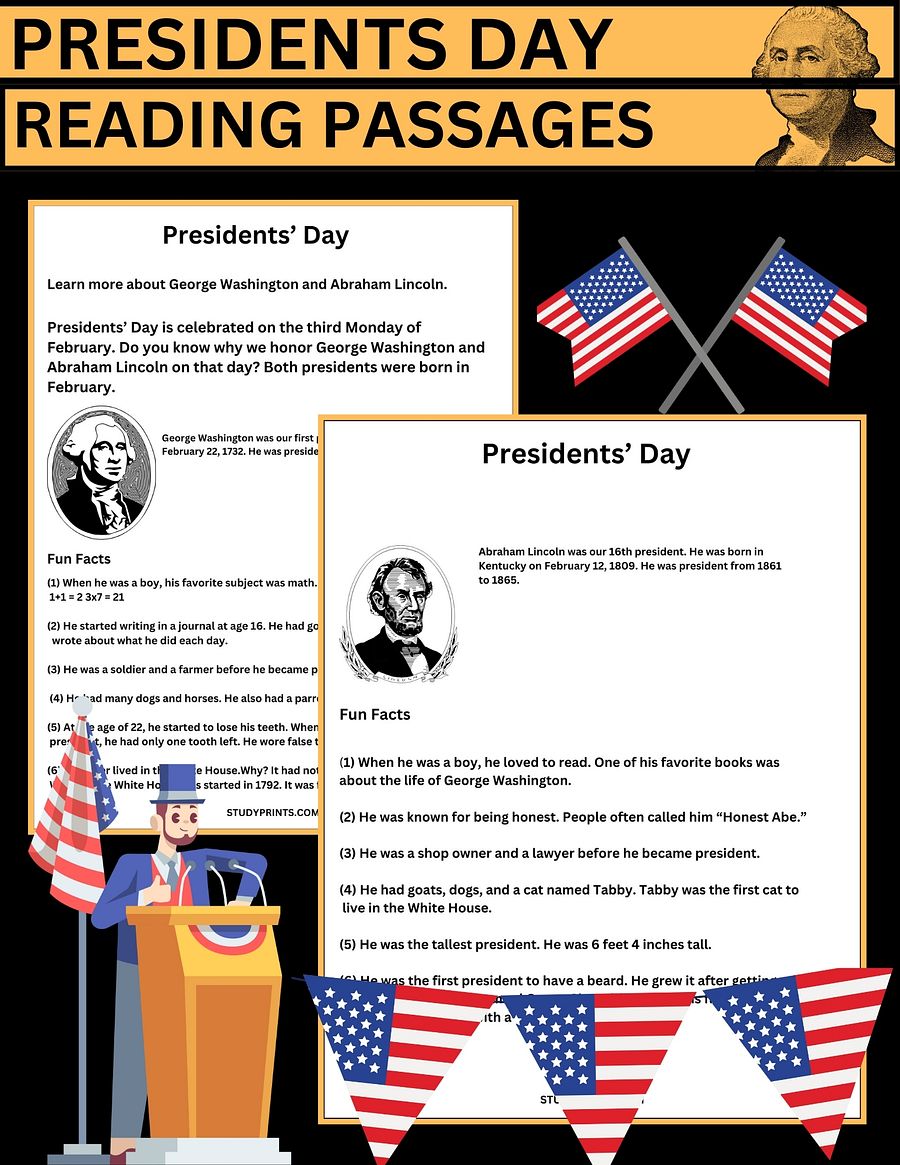 Presidents Day Reading Comprehension passages George Washington & Abraham Lincoln product image (1)