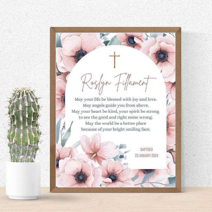 Pink Floral Arch Border Baptism Canva Template product image (2)