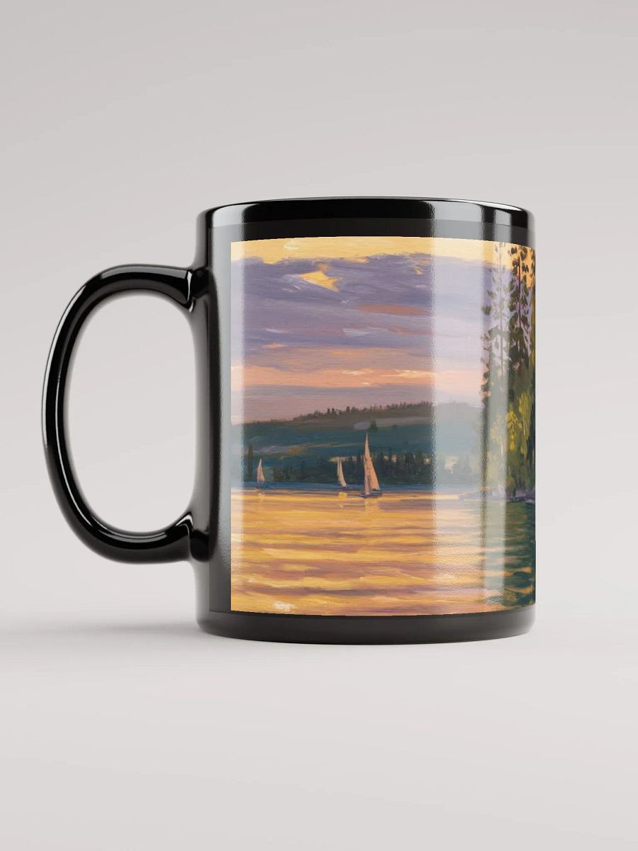Sunset Lake Sailing, Black Glossy Mug product image (8)