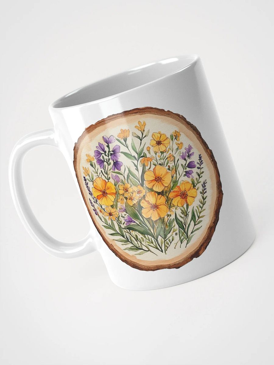 Yellow Orange Wildflower Round Wood Art Ceramic Mug product image (8)