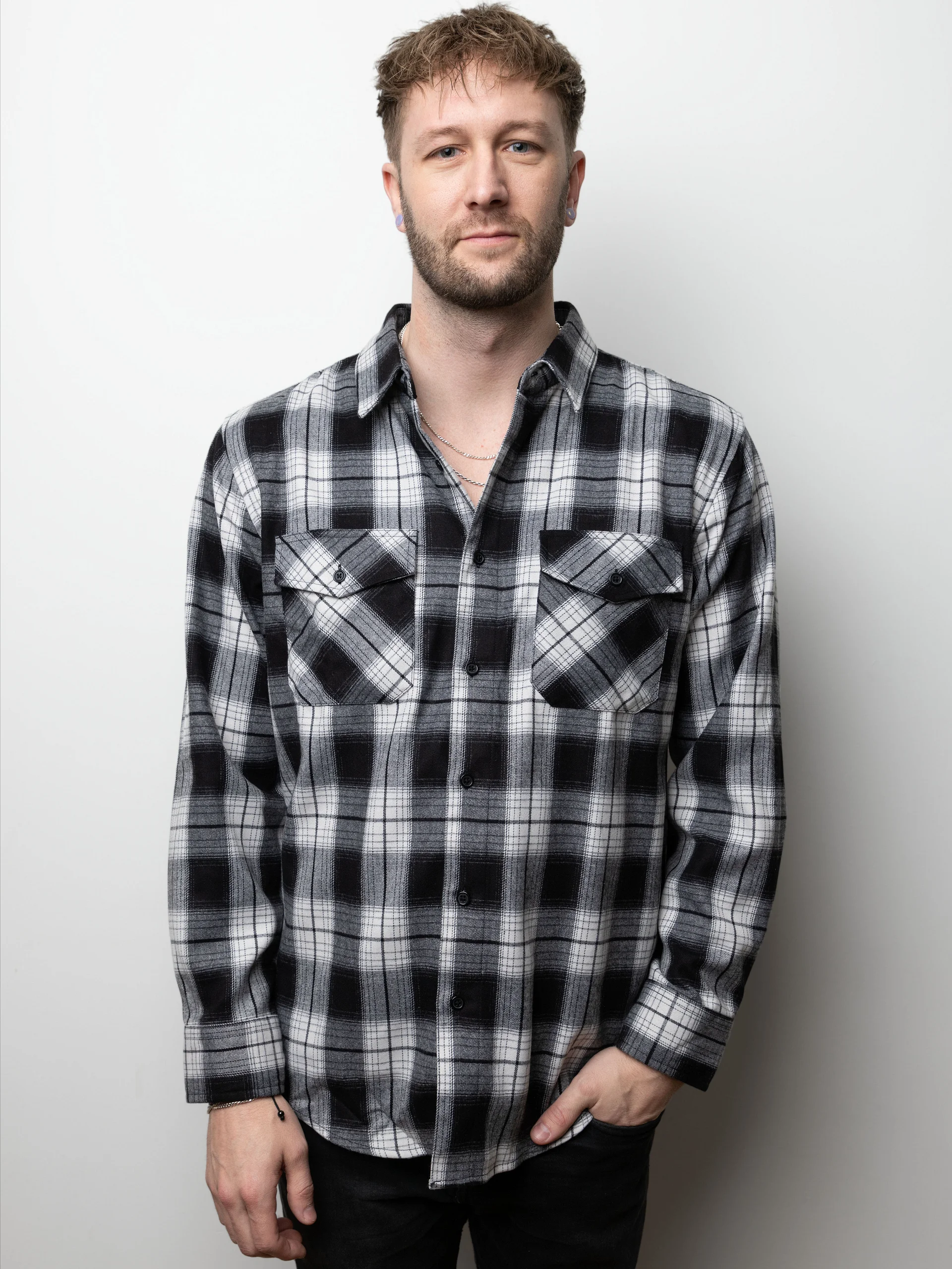Flannel Button Up - White/Black product image (1)