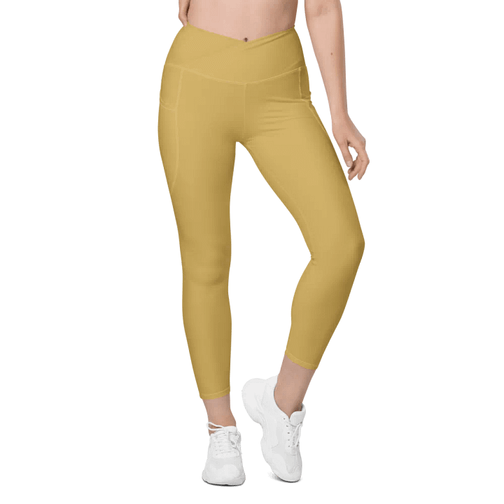 Plain Medium Dark Yellow Light Summer Women's High Waisted Premium Crossover Leggings with Pockets by Treasure Pie product image (2)