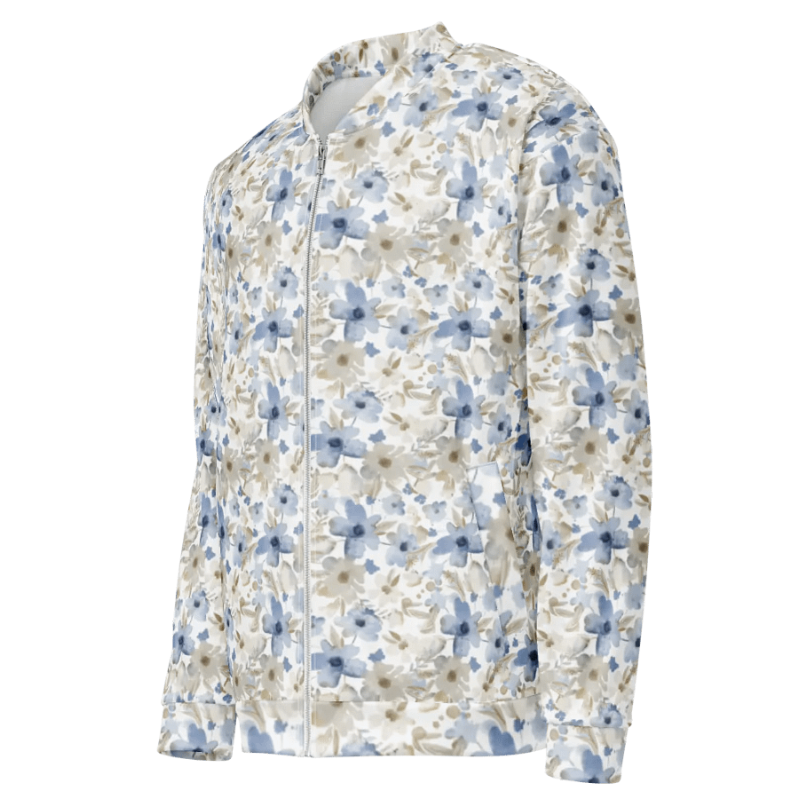 Blue Grey Flowers Bomber Jacket product image (3)