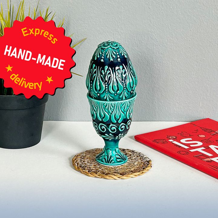 Ceramic turquoise Easter egg — handmade pottery, handmade ceramic, home decor, handmade gift, Turkish ceramic product image (1)