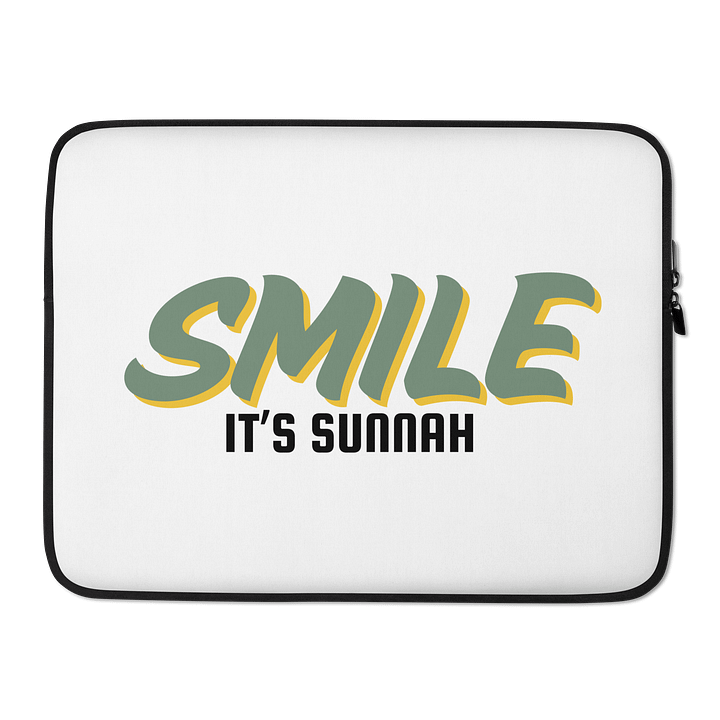 White "Smile It's Sunnah" Laptop Sleeve in Muted Olive product image (2)