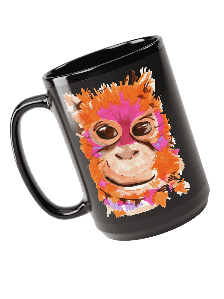 Orangutan Watercolour Black Mug (15oz) product image (1)