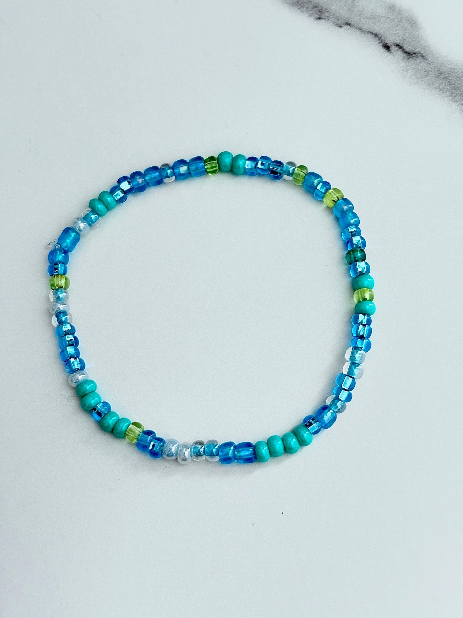 MFD-00046 | Turquoise, Aqua, Greens & Blues | Seed Beaded Bracelet | Handmade 8" Coastal Charm by Monique Faella Designs™ product image (1)
