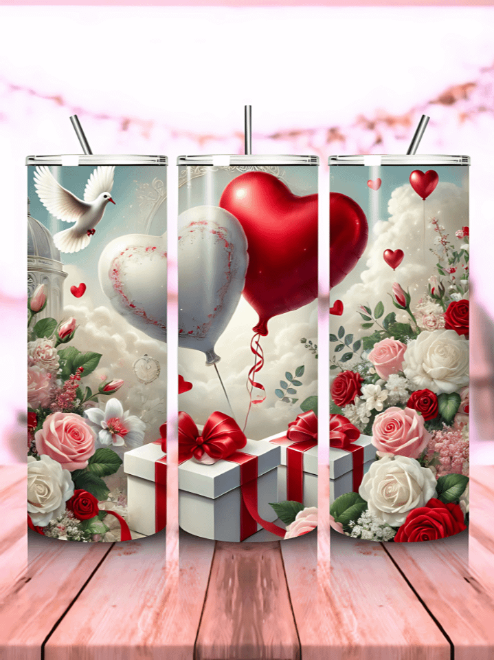 Romantic Valentine’s Day Tumbler Wrap – 20oz Skinny Sublimation Design – Love-Themed PNG Mockup – 300 DPI Instant Download product image (1)