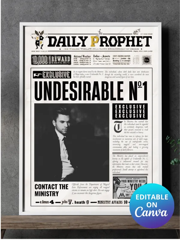 Undesirable Number 1 Newspaper Daily Prophet Template I 100% Customizable product image (1)