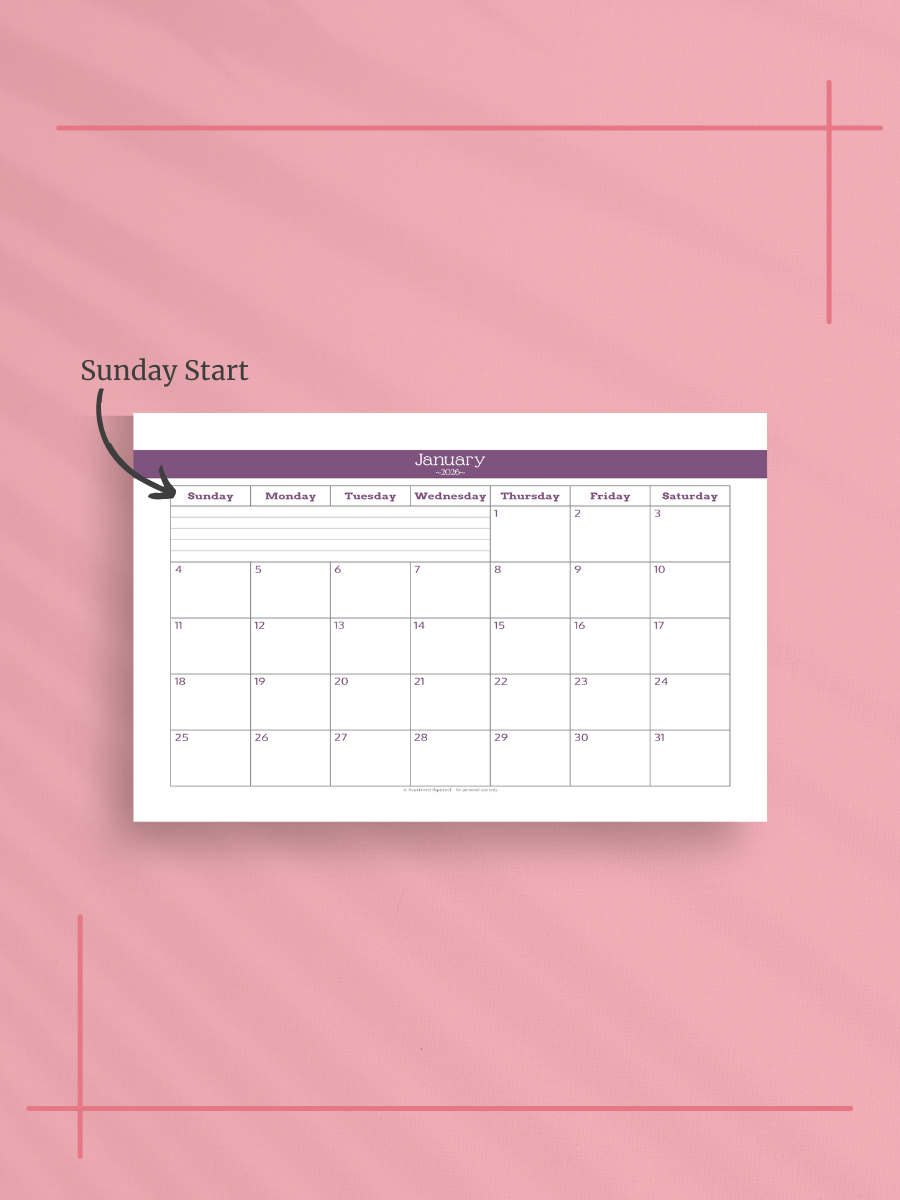 Understated Rainbow 2026 Calendar - Single Page per Month, Sunday Start, Half Letter Size product image (2)