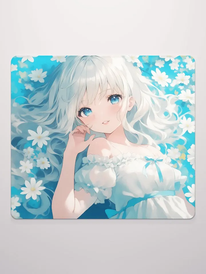 Cute anime girl in flower field gaming mouse pad product image (2)