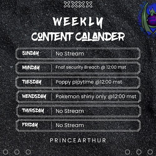 Stream schedule for the next week. Hope to see you there :)