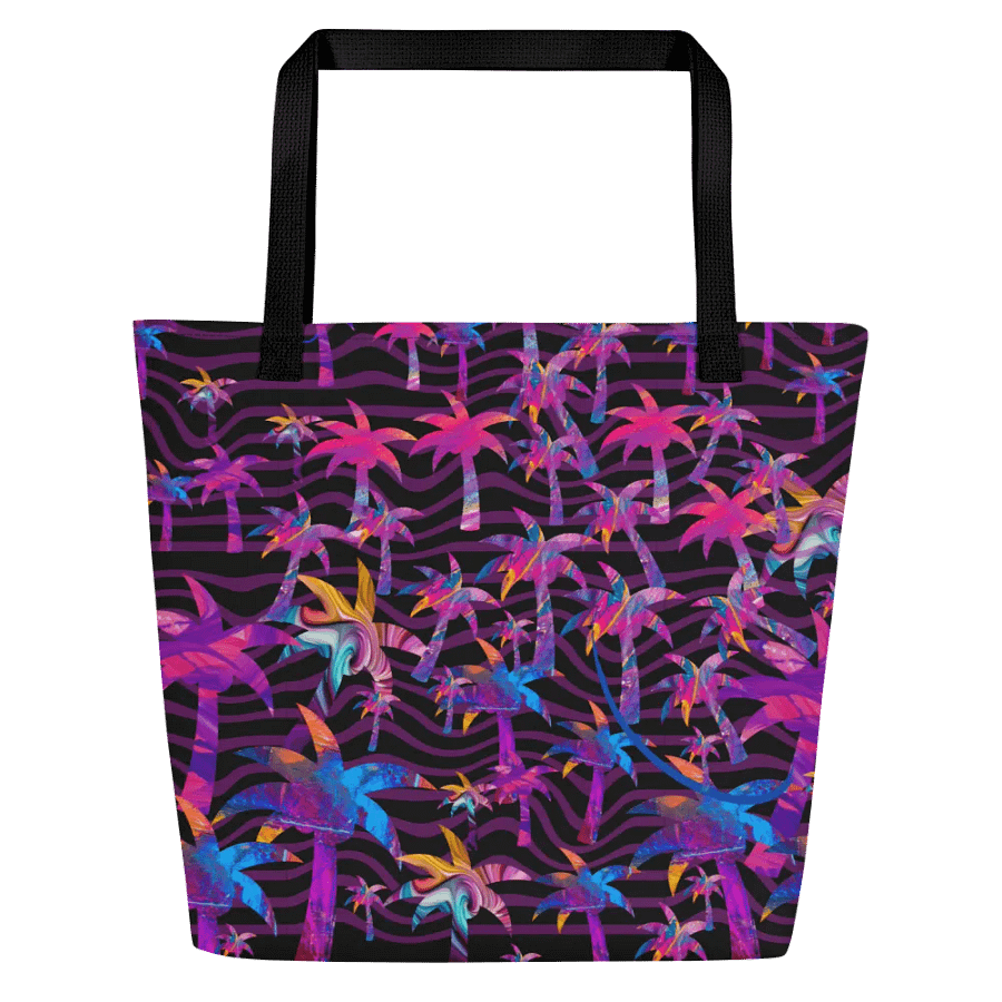 Big printed tote bag with bright funky colorful palm tree design product image (1)