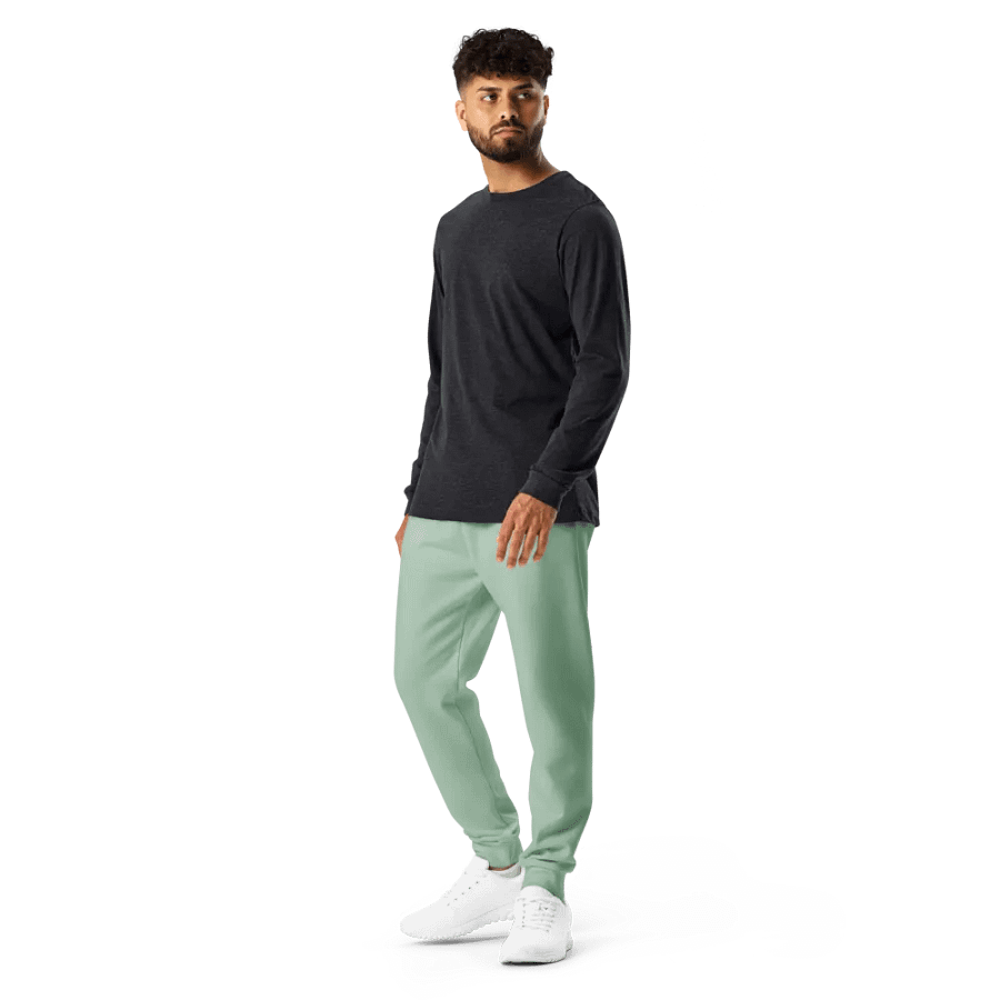 Plain Light Sage Green Soft Summer Recycled Polyester Premium Men's Joggers by Treasure Pie product image (12)