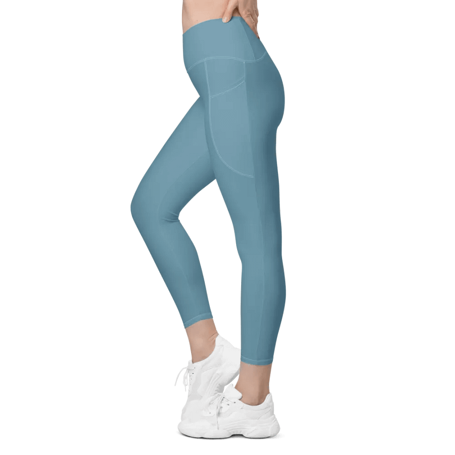 Plain Medium Light Blue Soft Summer Women's High Waisted Premium Crossover Leggings with Pockets by Treasure Pie product image (5)