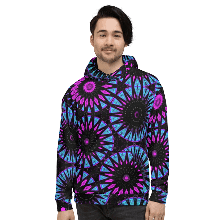 Abstract Circular Shapes in Turquoise, Black and Pink Unisex All Over Print Hoodie product image (1)