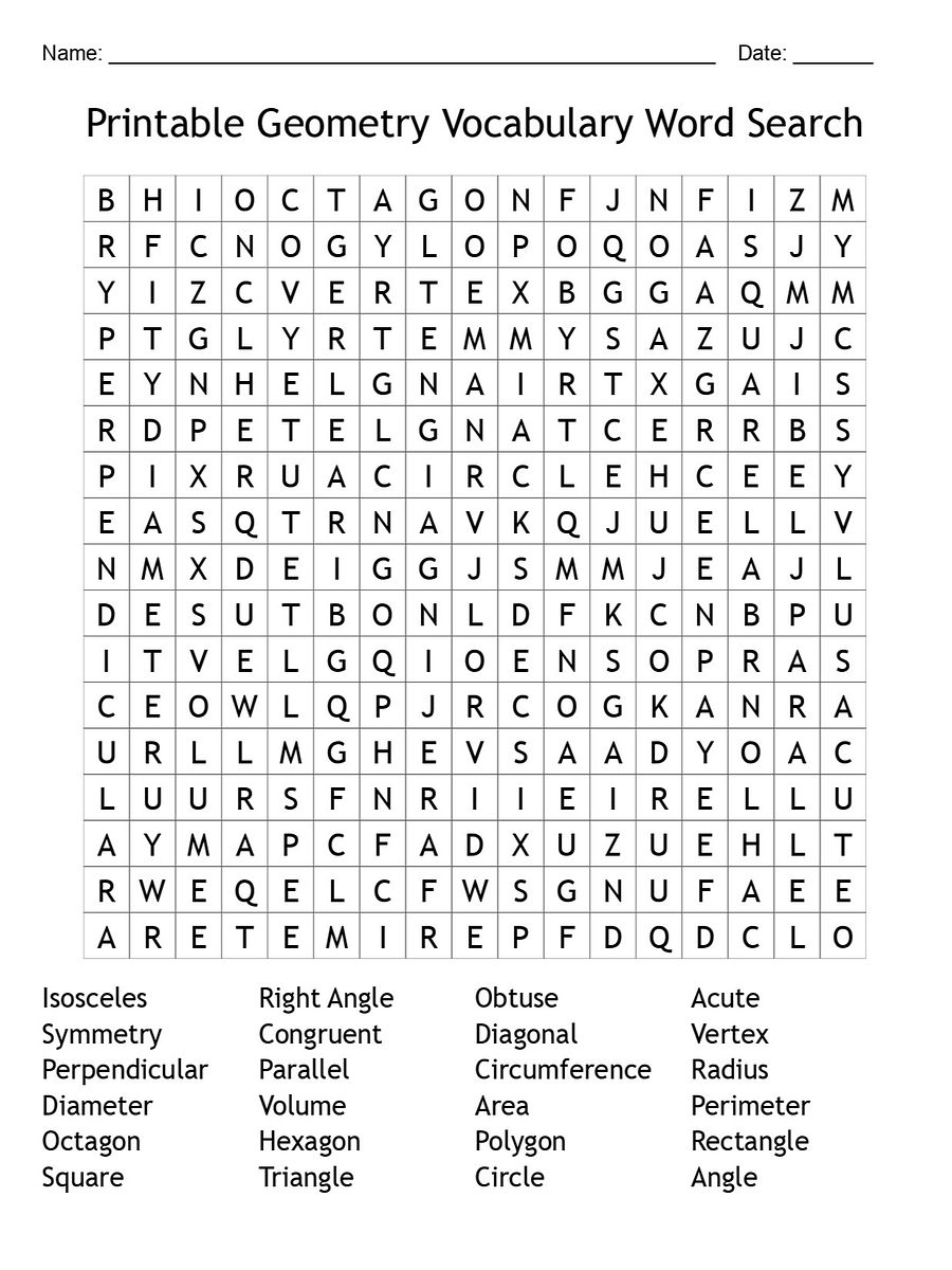 Printable Geometry Vocabulary Word Search: 24 Math Terms for Kids product image (1)
