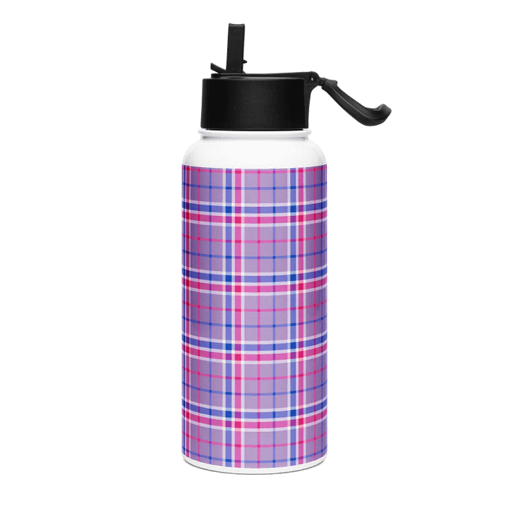 Lavender, Magenta, and Blue Plaid Water Bottle product image (2)
