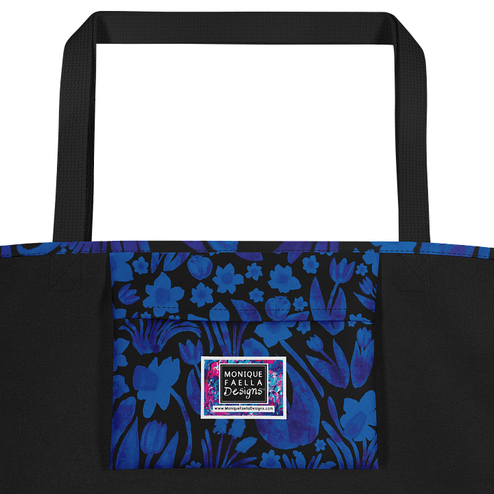 Spring Garden | Royal Blue Florals on Black | Tote Bag by Monique Faella Designs™ product image (2)
