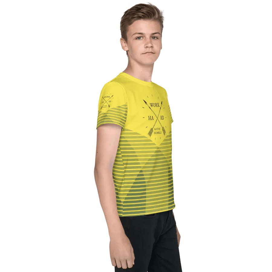 'Work Hard & Stay Humble' Work Ethic Yellow Youth T-Shirt product image (2)