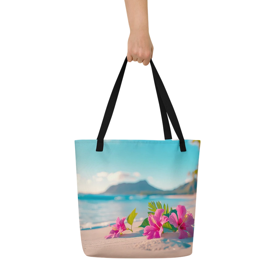 Tote Bag: Escape to Hawaii Beach Purple Hibiscus Flowers Floral Ocean Scene Design product image (6)