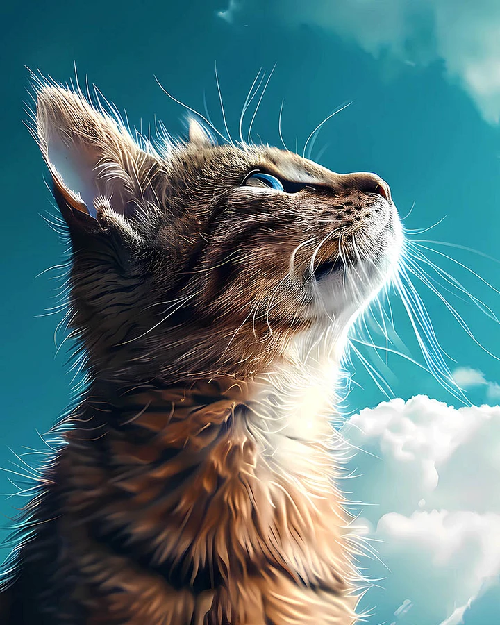 Upward Gaze: Ginger Cat Contemplating the Vast Sky Art Print Matte Poster product image (1)