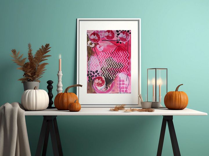 abstract painting, digital poster, original by b.reters, pink impression product image (1)
