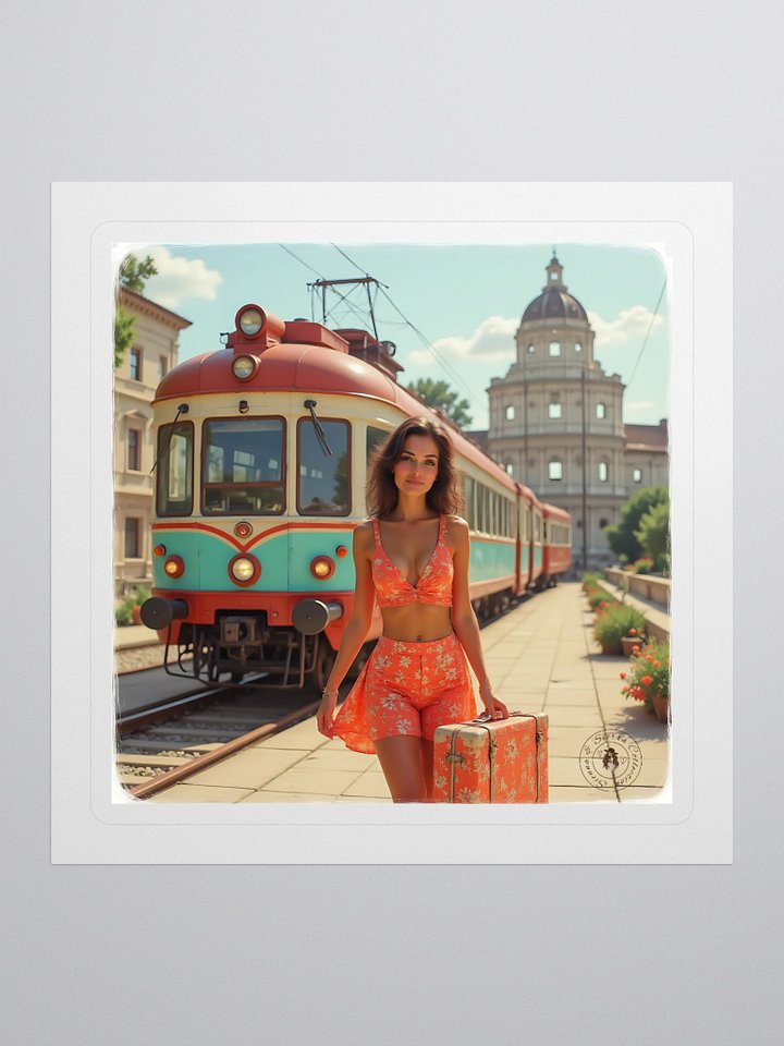 Retro Tram Sticker – Floral Two-Piece Travel Vibe product image (1)