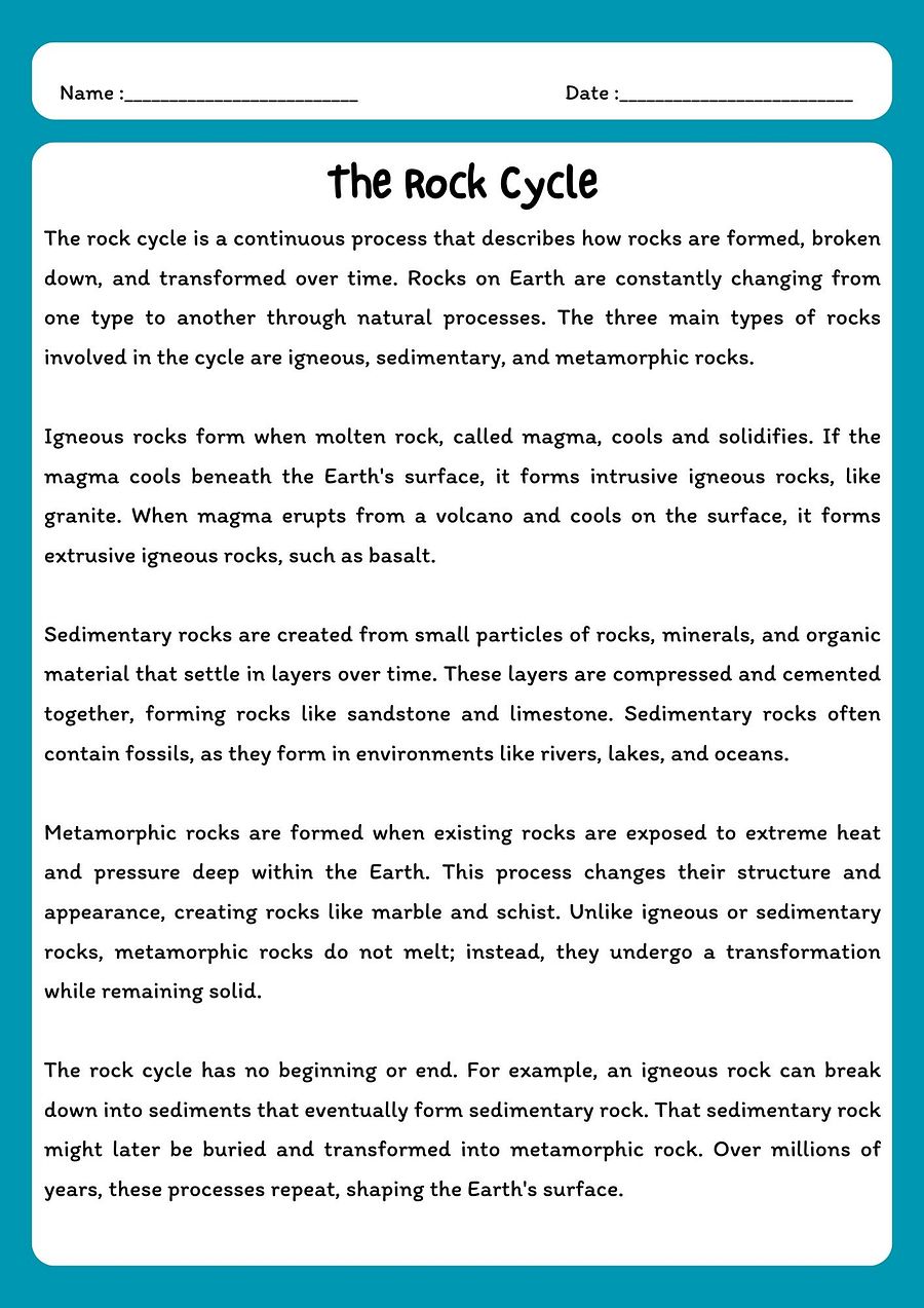 Rock Cycle Reading Comprehension Passage & Questions product image (1)