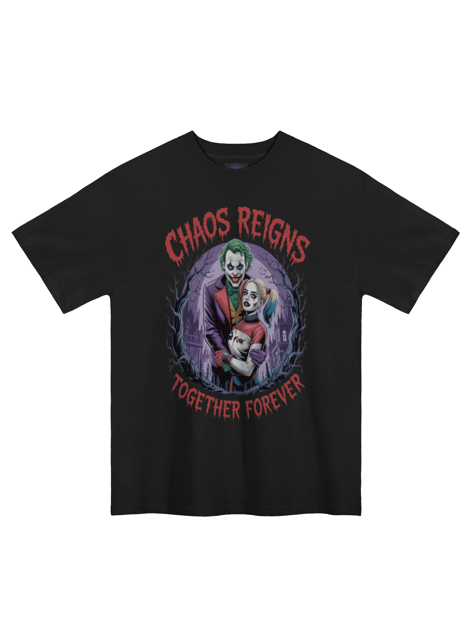 Joker & Harley Quinn 'Chaos Reigns Together Forever' Oversized Faded T-Shirt product image (3)