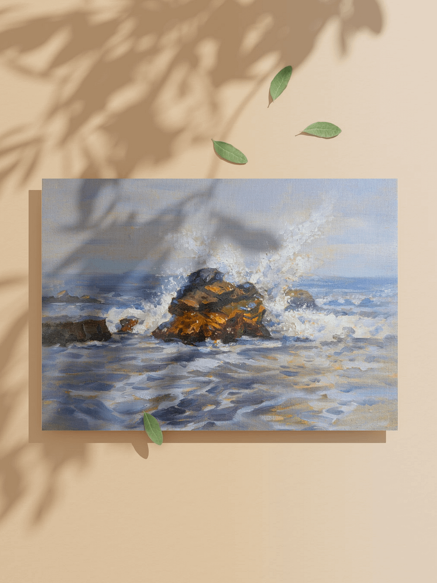 Rocks and waves on the beach-Oil Painting Canvas Print product image (1)