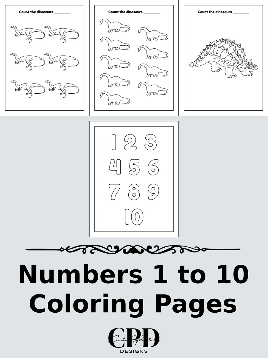 Printable Number Counting Coloring Pages - Dinosaurs Theme product image (5)