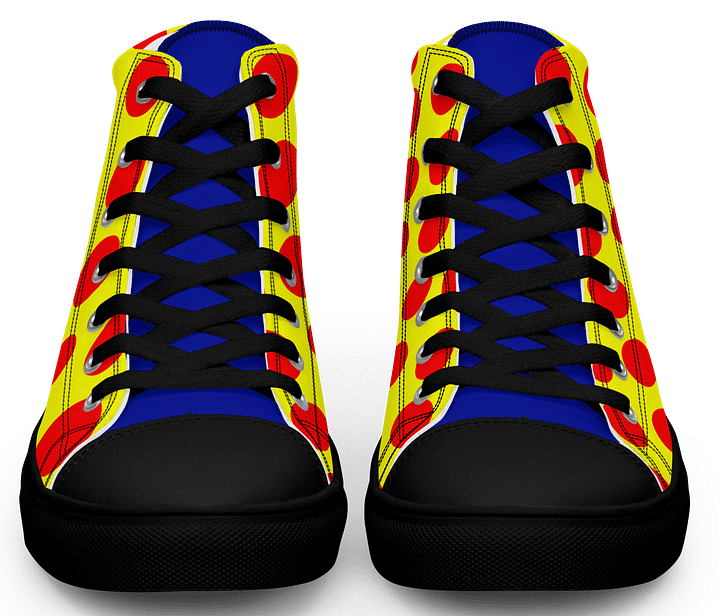 Red Polka Dots on Yellow Men's High Top Canvas Shoes product image (2)