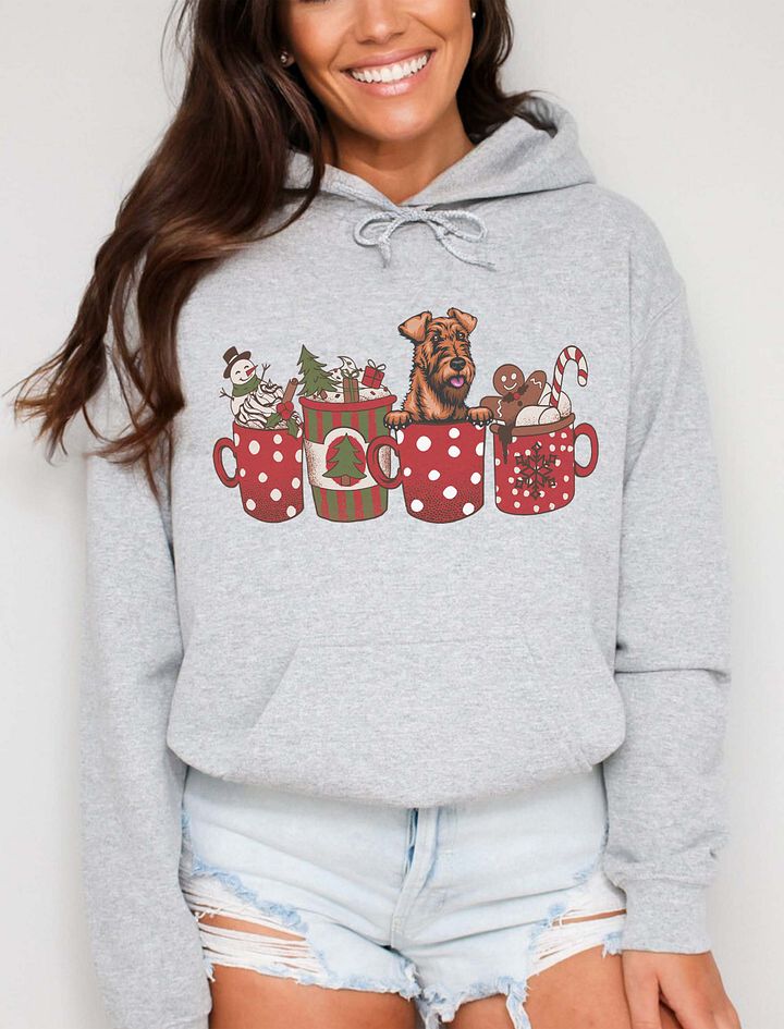 Cute Irish Terrier in a Christmas Cup Hooded Sweatshirt | Funny Christmas Pup in a Cup product image (21)