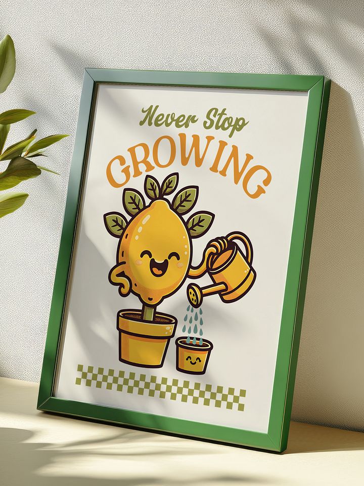 Never Stop Growing Lemon Tree Mascot Inspirational Retro Art Print product image (2)