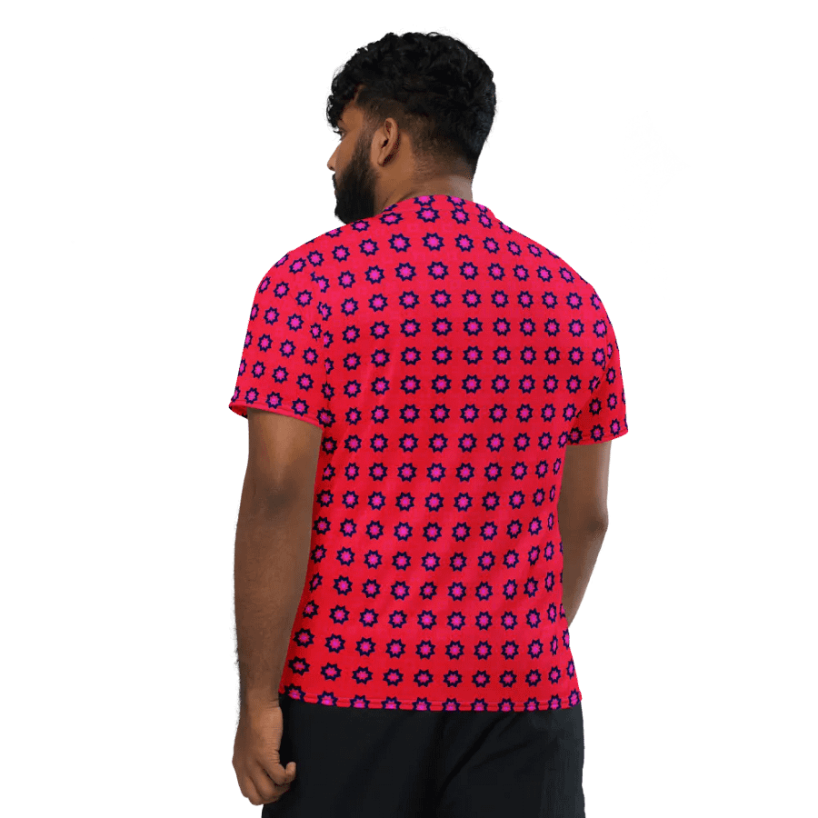 Abstract Red Unisex V Neck Sports Jersey product image (7)