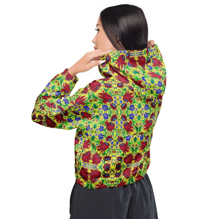 Abstract Red Flowers Ladies Cropped Windbreaker product image (2)
