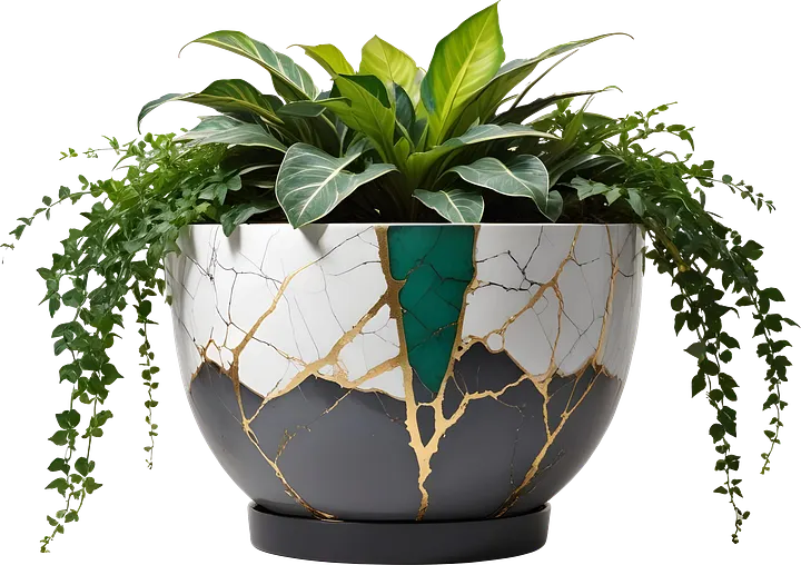 Kintsugi Elegance – Ceramic Planter with plant png product image (1)