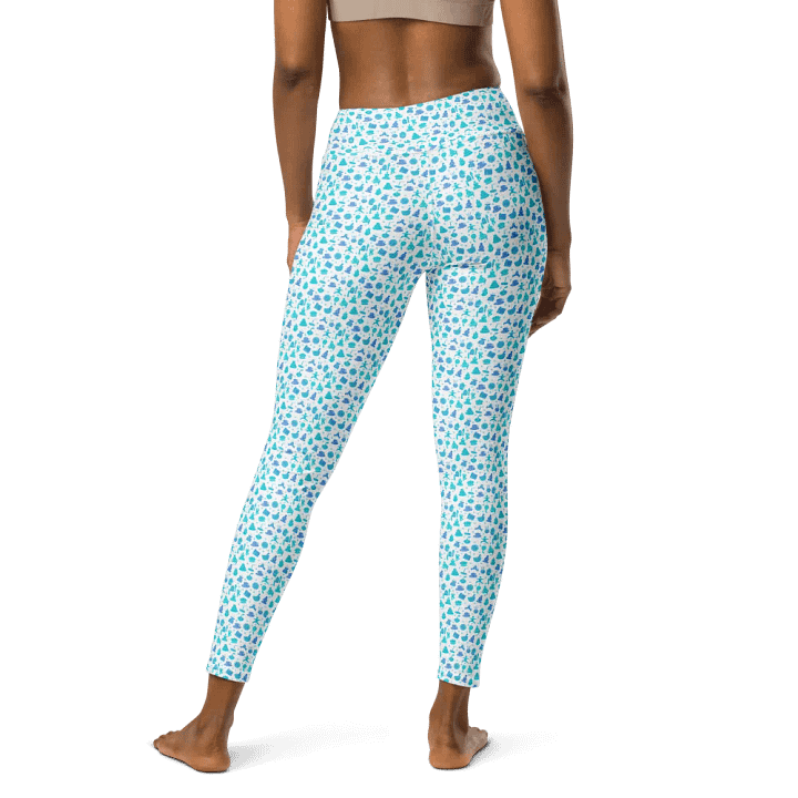 Zen Harmony Yoga-Meditation Leggings - Blue Wellness Icons on White product image (2)